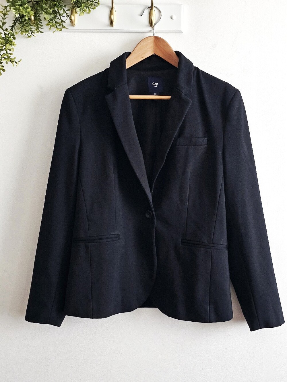 Gap Black One Button Career Blazer Womens Size 10 Tailored Stretch Office Jacket